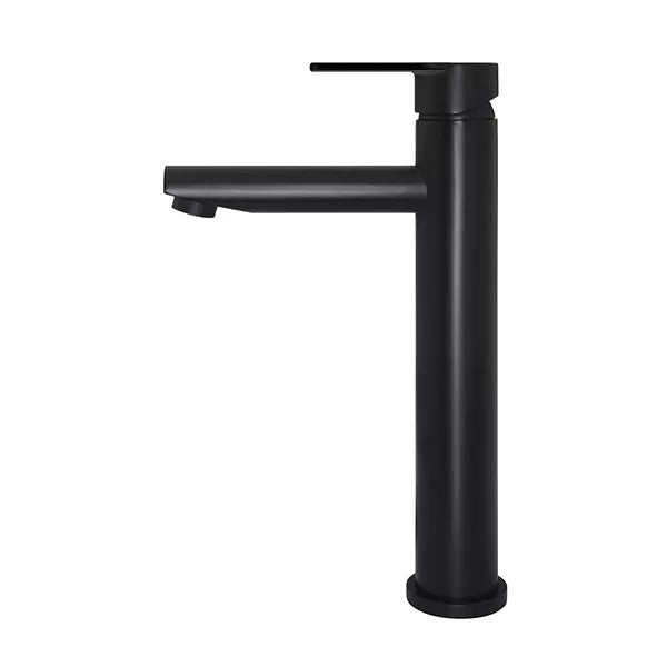 Round - Matte Black Tall Basin Mixer with Straight Spout and Paddle Handle