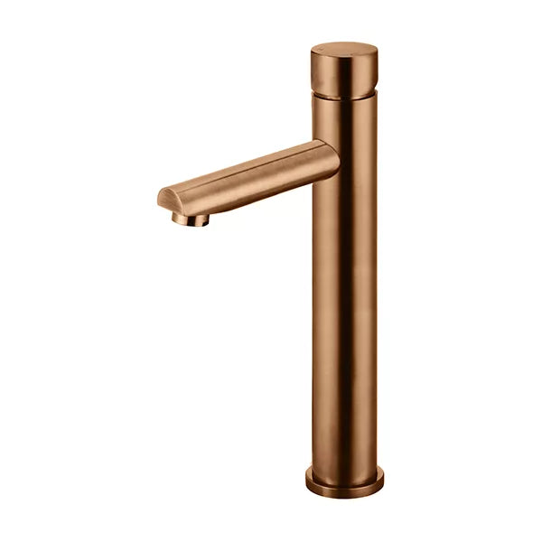 Round - Lustre Bronze Tall Basin Mixer with Straight Spout and Pinless Handle