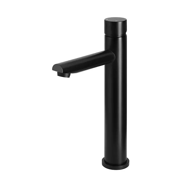 Round - Matte Black Tall Basin Mixer with Straight Spout and Pinless Handle