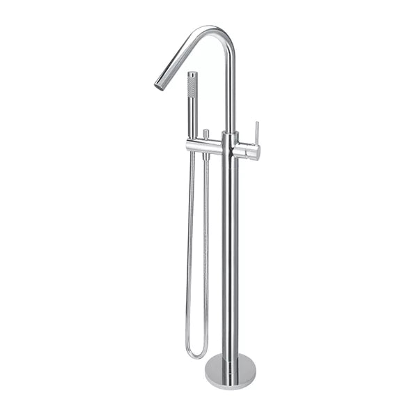 Round - Polished Chrome Freestanding Bath Spout w Mixer and Handshower
