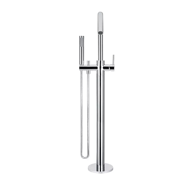 Round - Polished Chrome Freestanding Bath Spout w Mixer and Handshower
