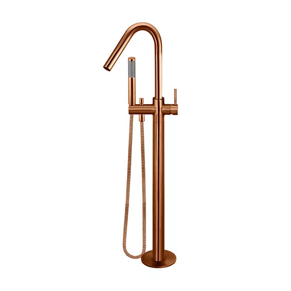 Round - Lustre Bronze Freestanding Bath Spout w Mixer and Handshower