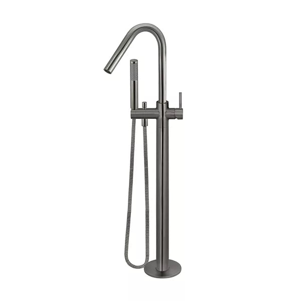 Round - Shadow Gunmetal Freestanding Bath Spout w Mixer and Handshower