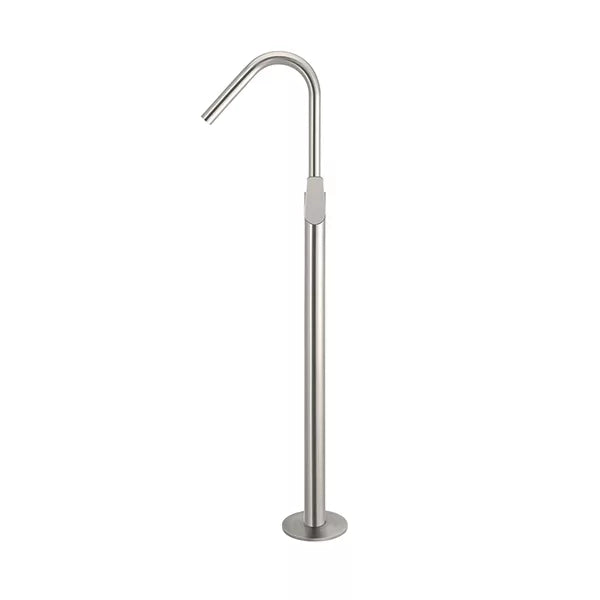 Round - Brushed Nickel Freestanding Bath Spout w Paddle Handle Mixer and Handshower
