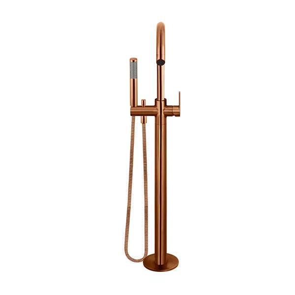 Round - Lustre Bronze Freestanding Bath Spout w Paddle Handle Mixer and Handshower