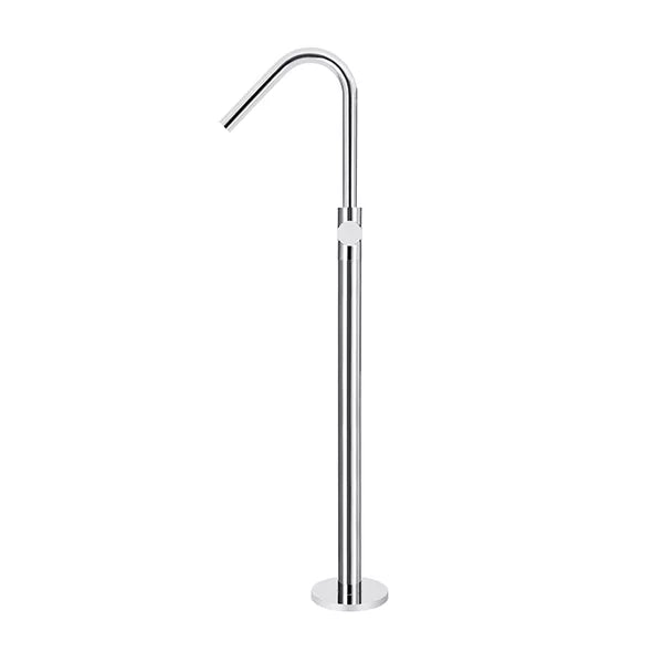 Round - Polished Chrome Freestanding Bath Spout w Pinless Handle Mixer and Handshower