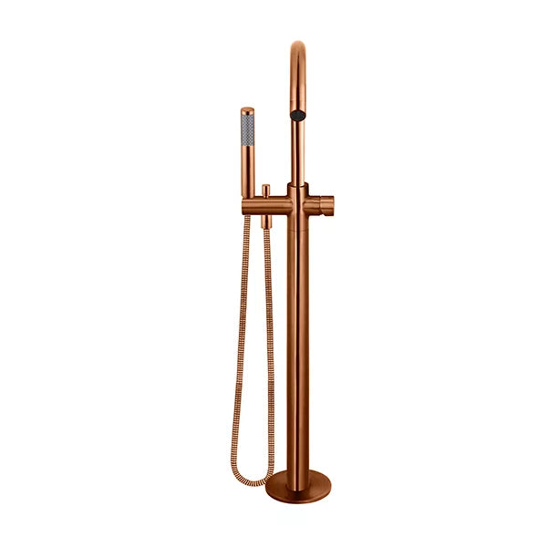 Round - Lustre Bronze Freestanding Bath Spout w Pinless Handle Mixer and Handshower