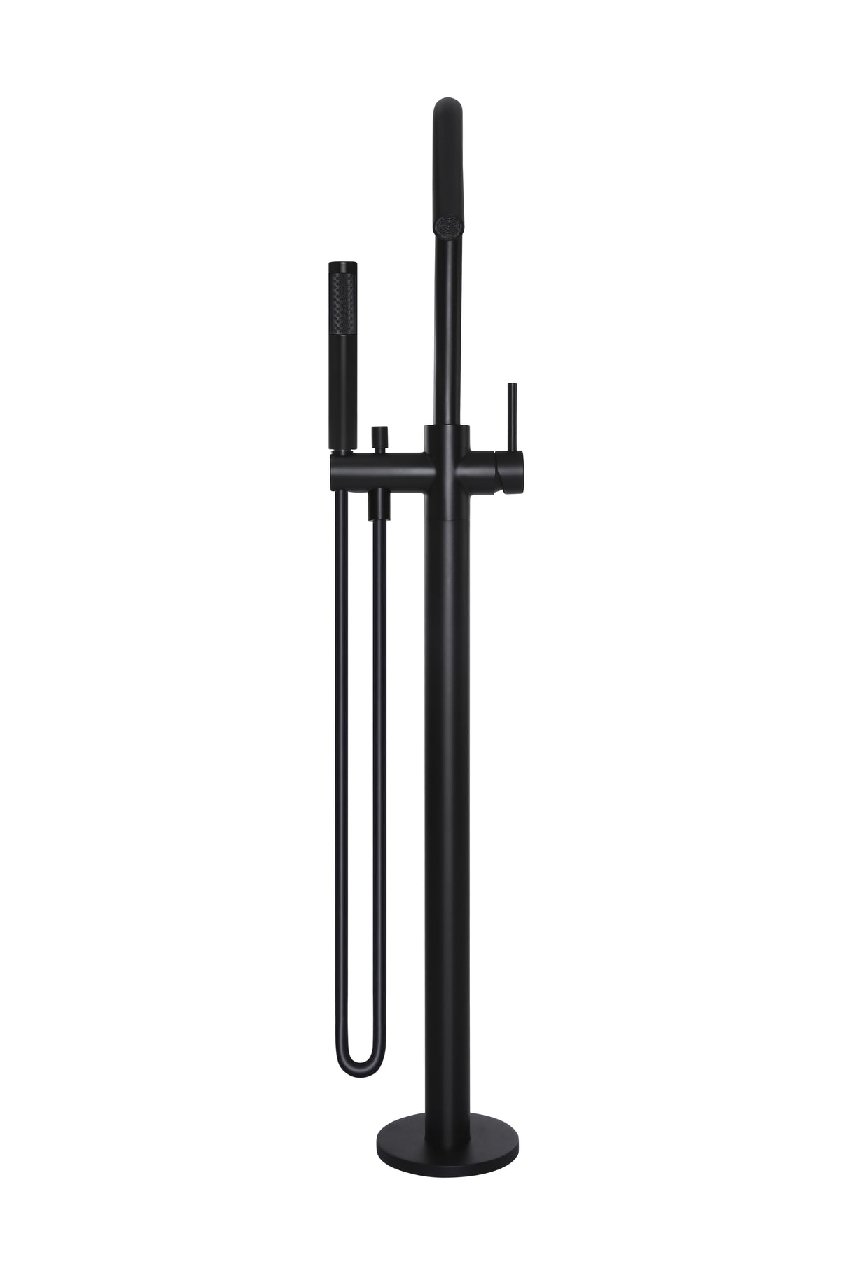 Round - Matte Black Freestanding Bath Spout w Mixer and Handshower