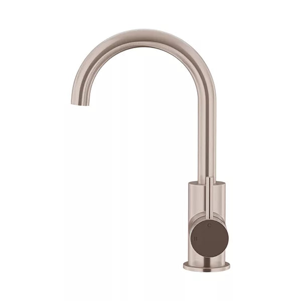 Round - Champagne Gooseneck Basin Mixer with Cold Start