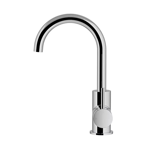 Round - Polished Chrome Gooseneck Basin Mixer with Cold Start