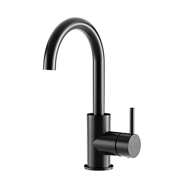Round - Matte Black Gooseneck Basin Mixer with Cold Start