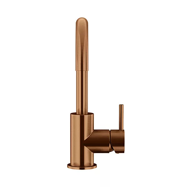 Round - Lustre Bronze Gooseneck Basin Mixer with Cold Start