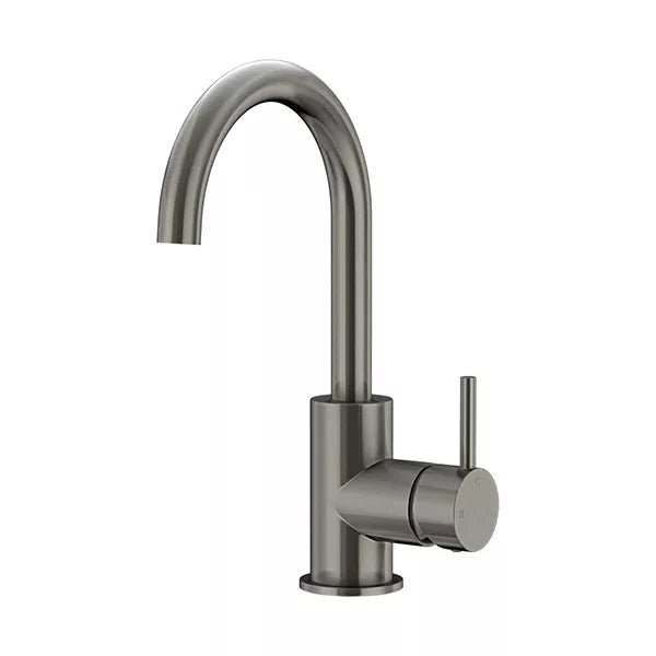 Round - Shadow Gunmetal Gooseneck Basin Mixer with Cold Start