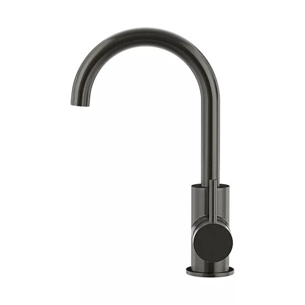 Round - Shadow Gunmetal Gooseneck Basin Mixer with Cold Start