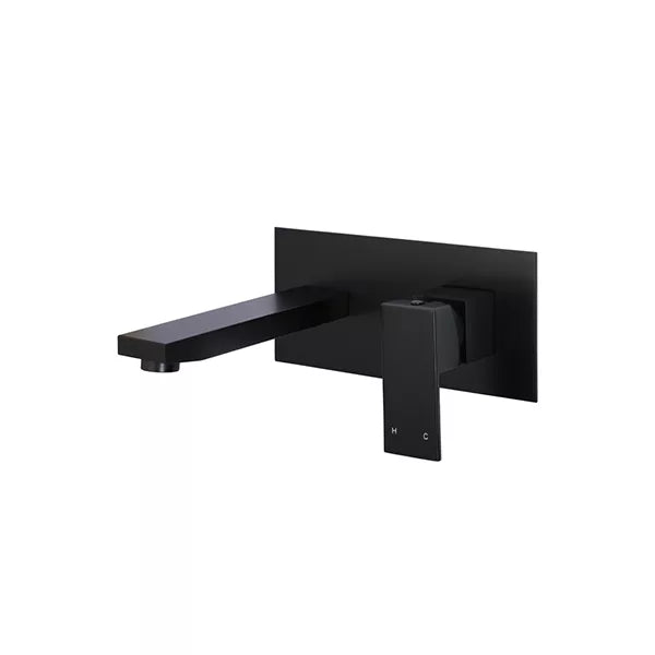 Square - Matte Black Wall Basin Mixer and Spout