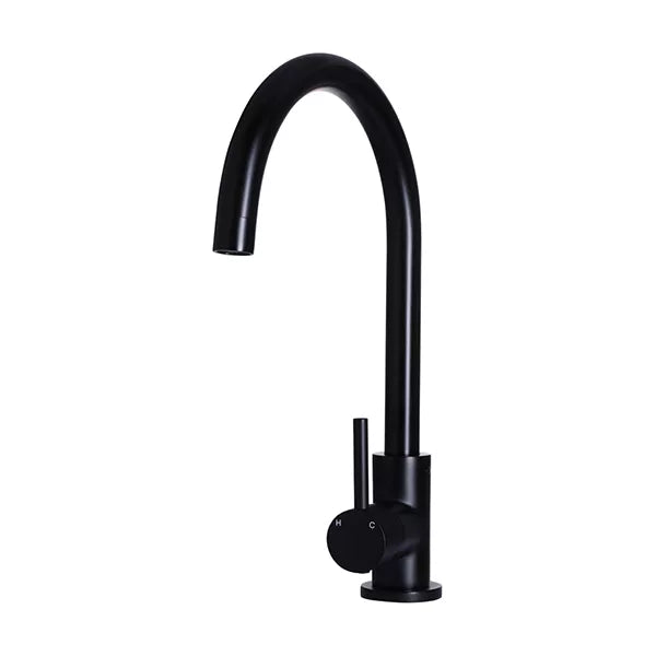 Round - Matte Black Gooseneck Kitchen Mixer
