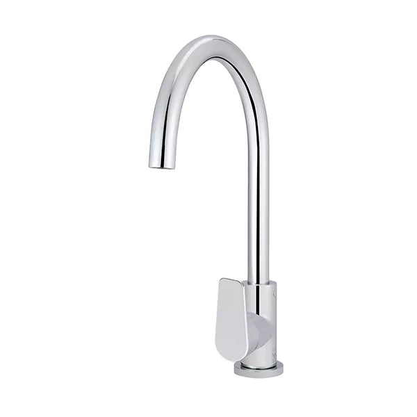 Round - Polished Chrome Gooseneck Kitchen Mixer w Paddle Handle