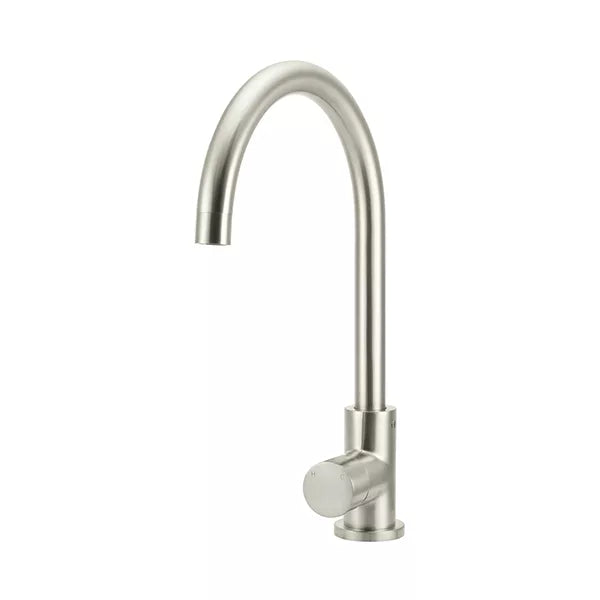 Round - Brushed Nickel Gooseneck Kitchen Mixer w Pinless Handle