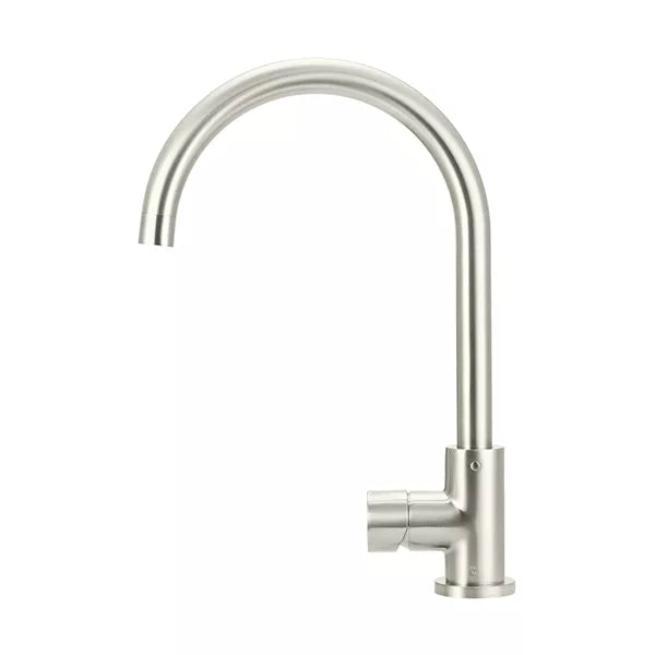 Round - Brushed Nickel Gooseneck Kitchen Mixer w Pinless Handle