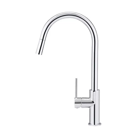 Round - Polished Chrome Gooseneck Kitchen Mixer w Pinless Handle