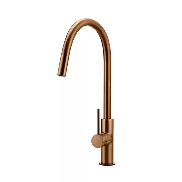 Round - Lustre Bronze Gooseneck Kitchen Mixer w Pull-out Hose & Vege Spray