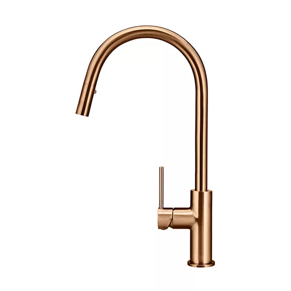 Round - Lustre Bronze Gooseneck Kitchen Mixer w Pull-out Hose & Vege Spray