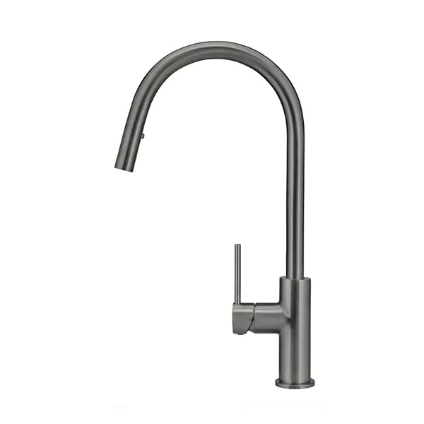 Round - Shadow Gunmetal Gooseneck Kitchen Mixer w Pull-out Hose & Vege Spray
