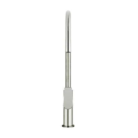 Round - Brushed Nickel Gooseneck Kitchen Mixer w Paddle Handle & Pull-out Hose