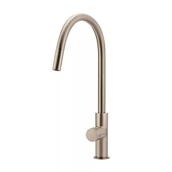 Round - Champagne Gooseneck Kitchen Mixer w Pinless Handle & Pull-out Hose