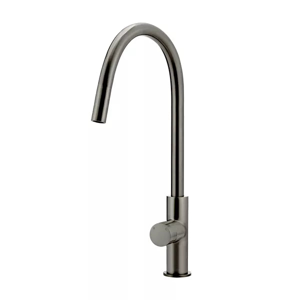 Round - Shadow Gunmetal Gooseneck Kitchen Mixer w Pinless Handle & Pull-out Hose