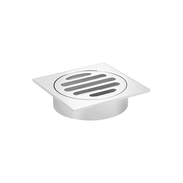 Square - Polished Chrome Shower Drain w 80mm Outlet