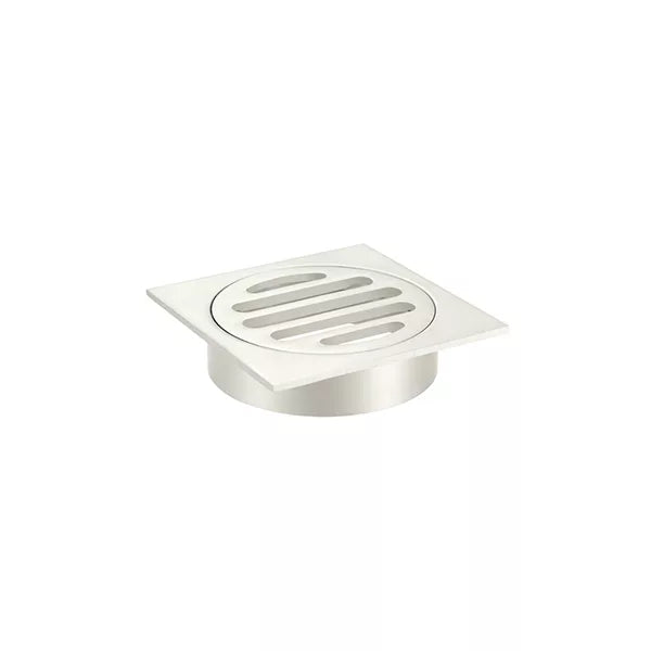 Square - Brushed Nickel Shower Drain w 80mm Outlet