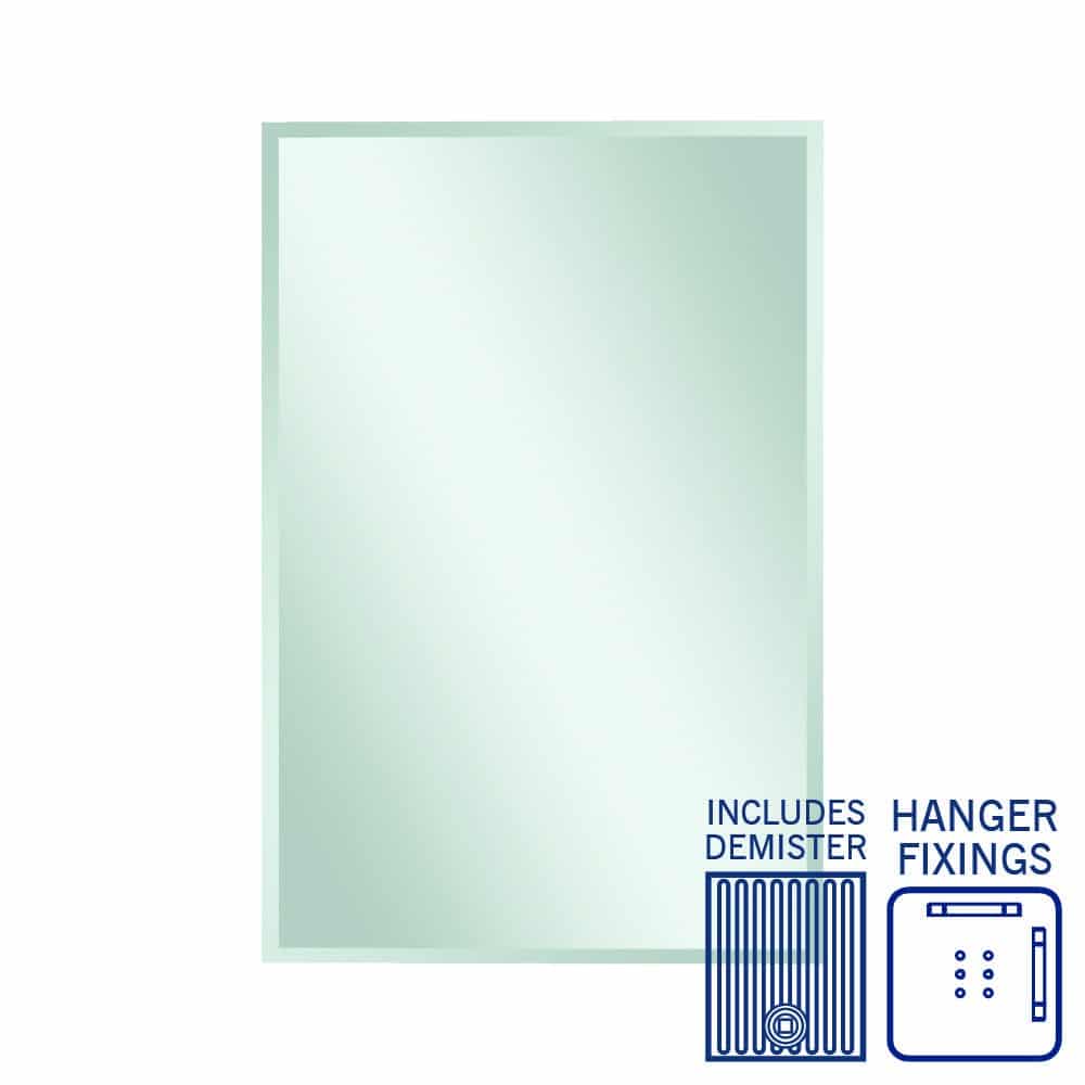 Ablaze - Montana Rectangle 25mm Bevel Edge Mirror - 1200x800mm with Hangers and Demister