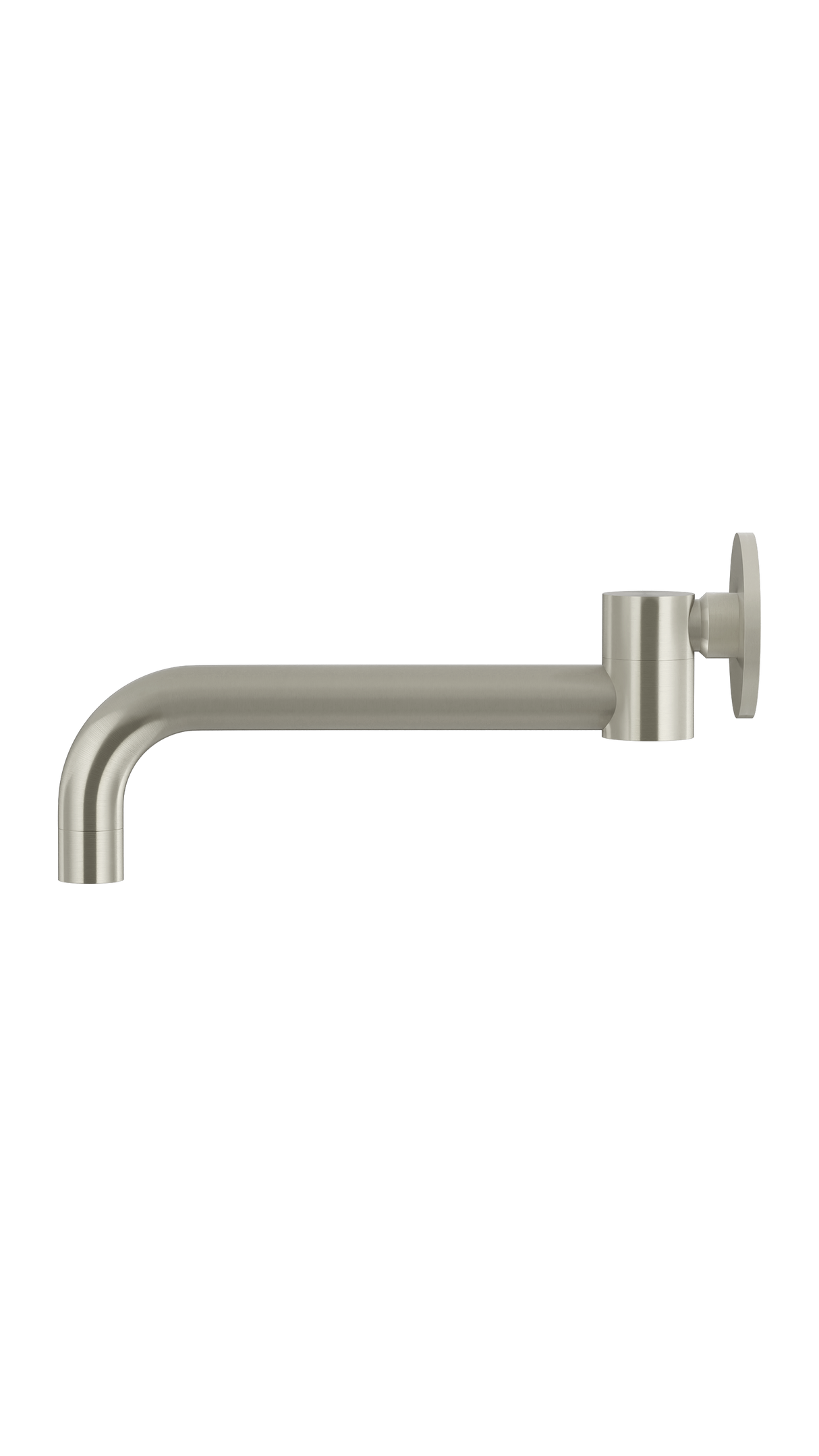 Round - Brushed Nickel 250mm Curved Swivel Wall Spout