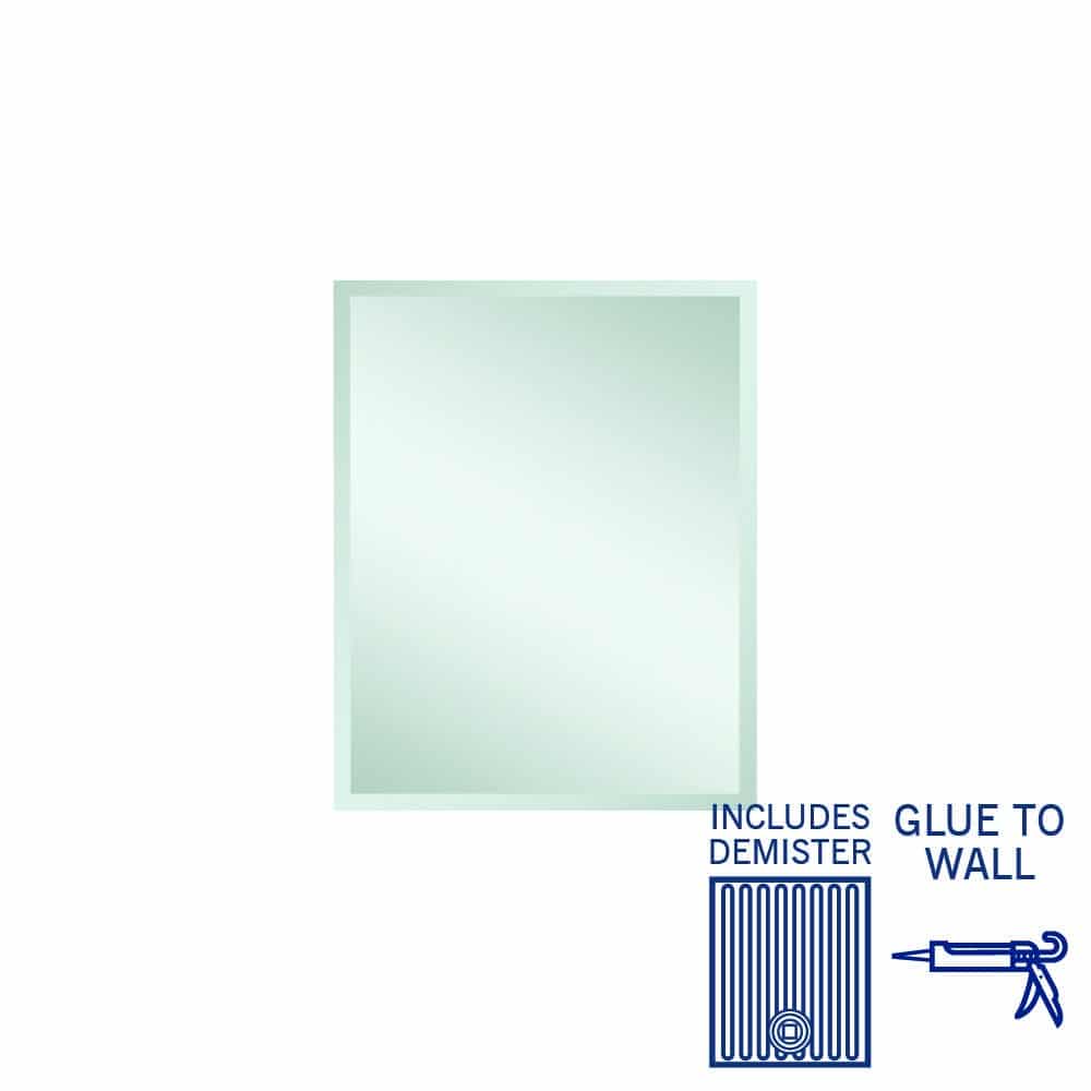 Ablaze - Montana Rectangle 25mm Bevel Edge Mirror - 600x750mm Glue-to-Wall and Demister