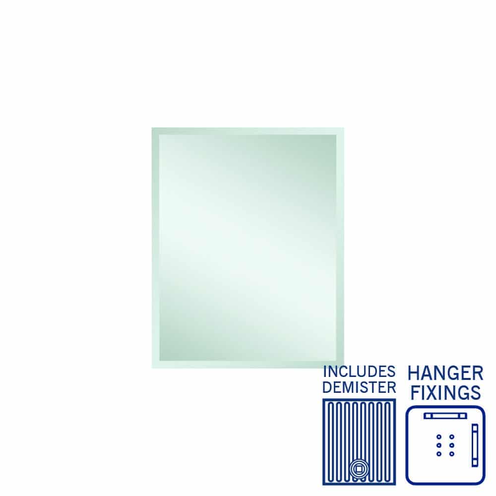 Ablaze - Montana Rectangle 25mm Bevel Edge Mirror - 600x750mm with Hangers and Demister