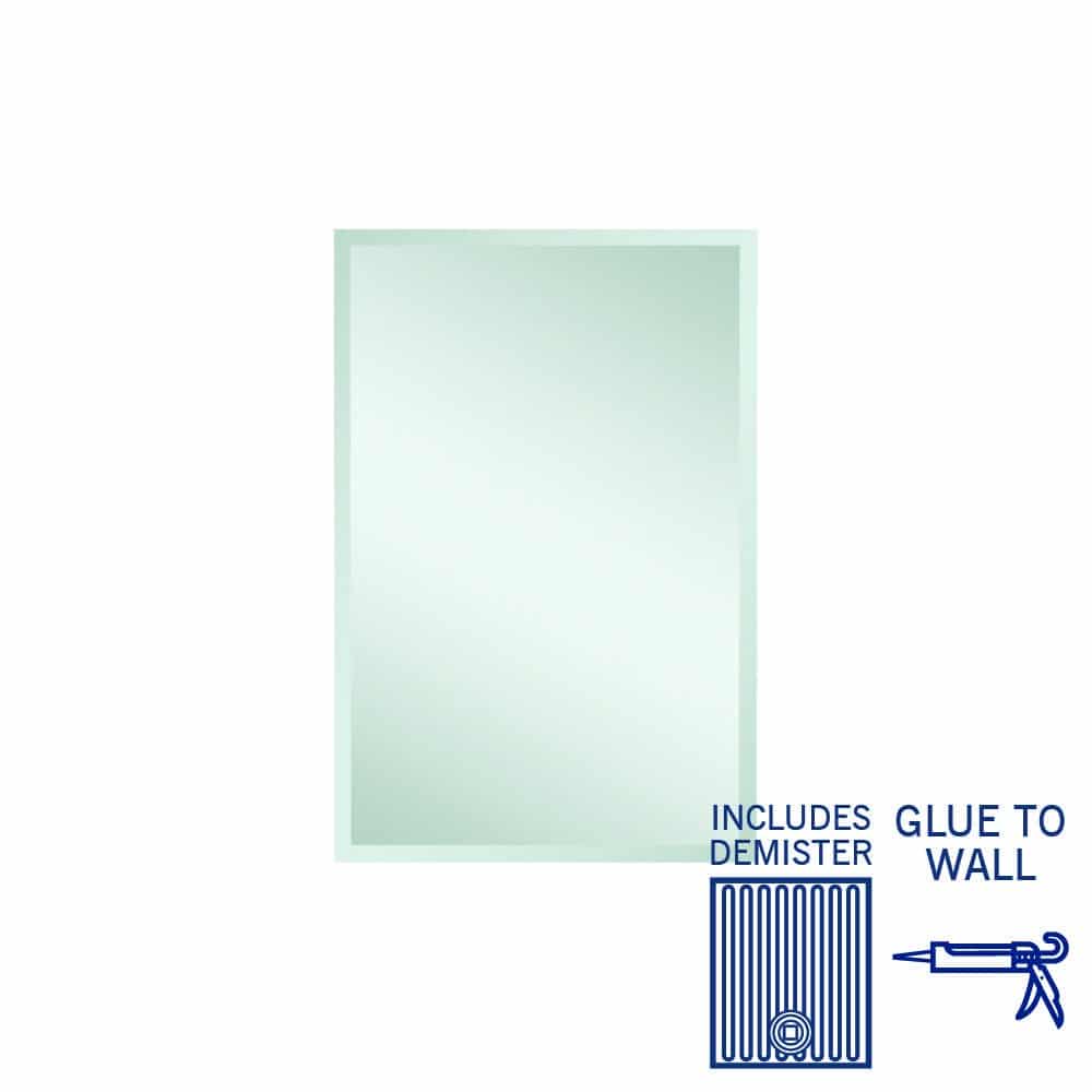 Ablaze - Montana Rectangle 25mm Bevel Edge Mirror - 600x900mm Glue-to-Wall and Demister