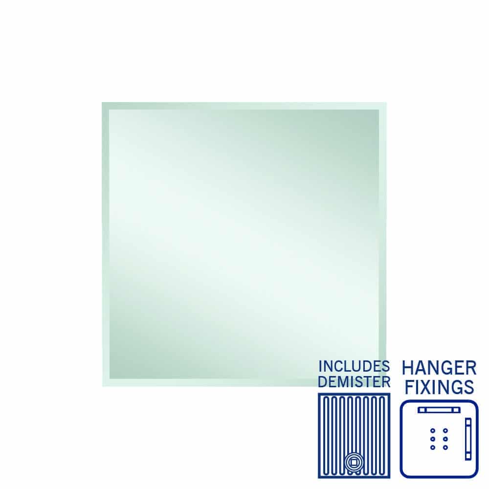 Ablaze - Montana Rectangle 25mm Bevel Edge Mirror - 900x900mm with Hangers and Demister