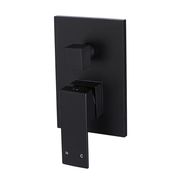 Square - Matte Black Wall Mixer w Diverter