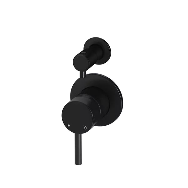 Round - Matte Black Wall Mixer w Diverter Finishing Kit