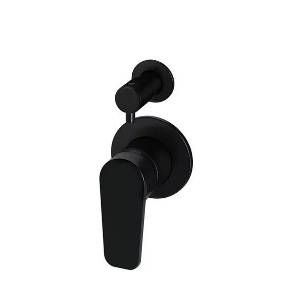 Round - Matte Black Wall Mixer w Diverter Finishing Kit w Paddle Handle
