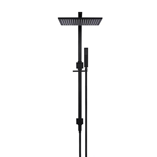 Square - Matte Black Combination Shower Rail w 300mm Rose