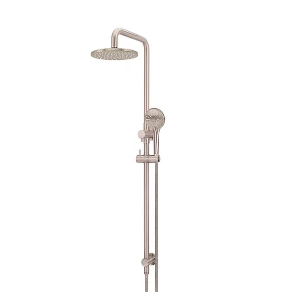 Round - Champagne Combination Shower Rail w 200mm Rose & Three-Function Hand Shower