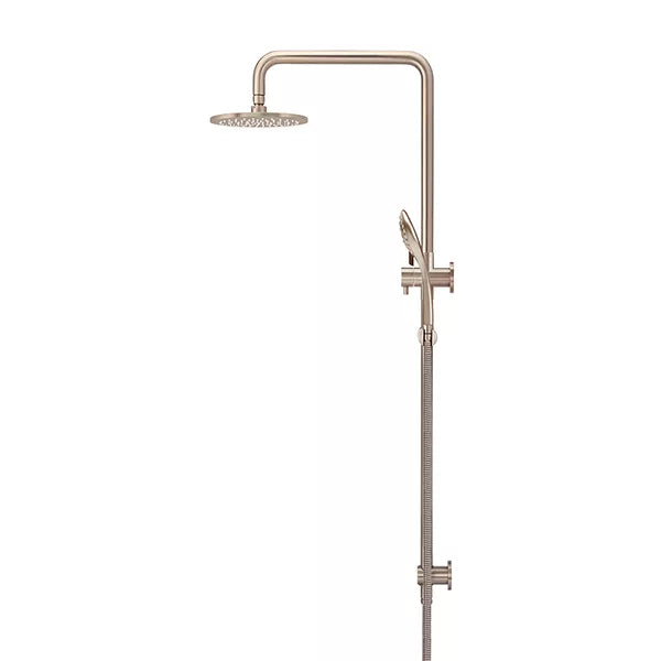 Round - Champagne Combination Shower Rail w 200mm Rose & Three-Function Hand Shower