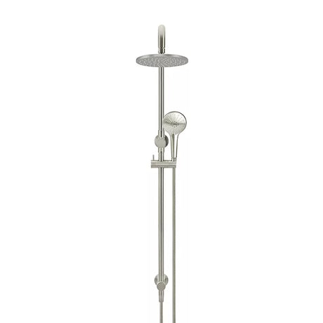 Round - Brushed Nickel Combination Shower Rail w 200mm Rose & Three-Function Hand Shower