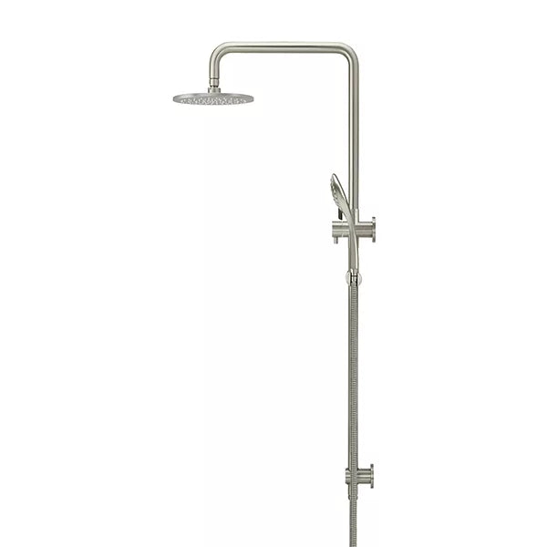 Round - Brushed Nickel Combination Shower Rail w 200mm Rose & Three-Function Hand Shower