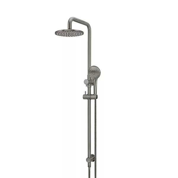 Round - Shadow Gunmetal Combination Shower Rail w 200mm Rose & Three-Function Hand Shower