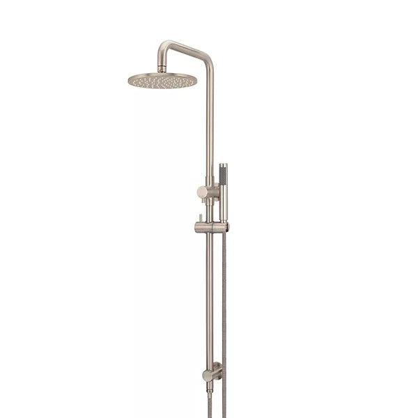Round - Champagne Combination Shower Rail w 200mm Rose & Single Function Hand Shower