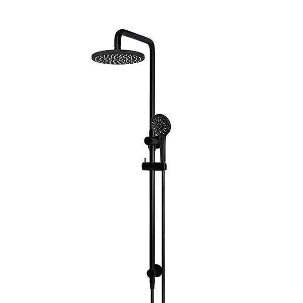 Round - Matte Black Combination Shower Rail w 200mm Rose & Three-Function Hand Shower
