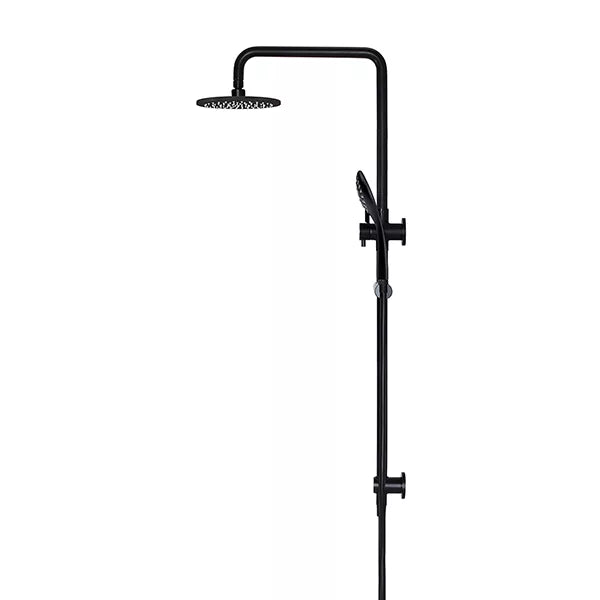 Round - Matte Black Combination Shower Rail w 200mm Rose & Three-Function Hand Shower